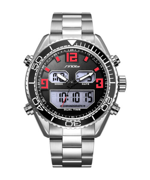 S9730-Multi-functional stylish sports dual-display electronic + quartz steel strap men's watch