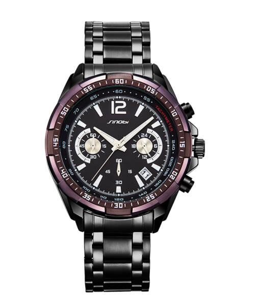 S9696-Multi-functional Trendy Night Light Calendar Steel Strap Men's Watch