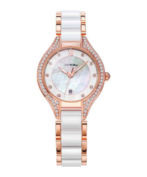 S9859-Elegant Diamond-encrusted Shell Dial Calendar Women's Watch