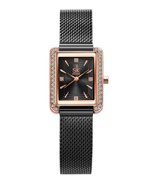 K0151-Diamond-Encrusted Fashion Sunburst Texture Square Women's Watch