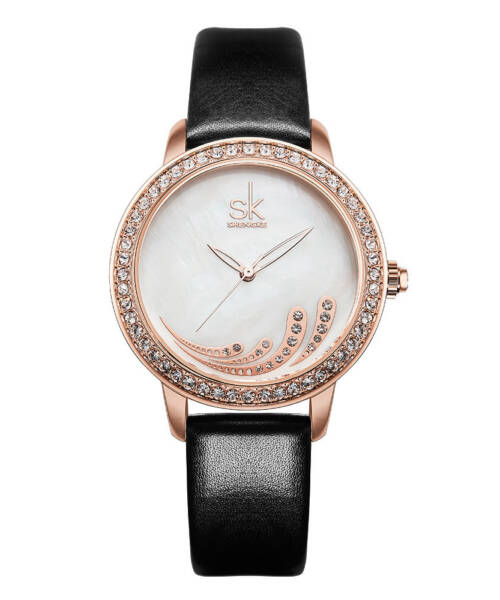 K0085-Diamonds, natural iridescent mother-of-pearl dial, features a wavy design quartz women's watch