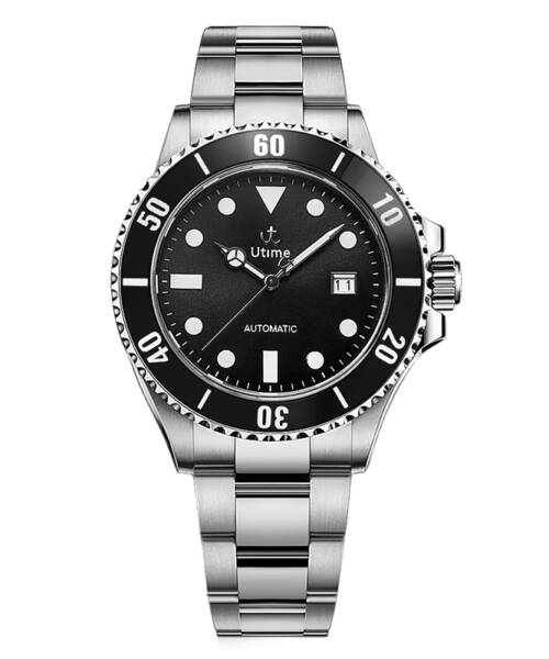 Sunray-textured luminescent calendar waterproof steel-strap automatic men's watch