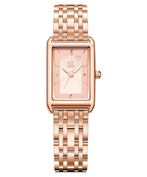 K208 SK Square Vintage Watch Simple Rose Gold Steel Luxury Women Watches Stainless Steel Strap With Free Box