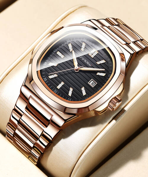 SINOBI Luxury Men Business Watch Stainless Steel Octagonal Waterproof Luminous Quartz Wristwatch Ready to Ship Dropshipping